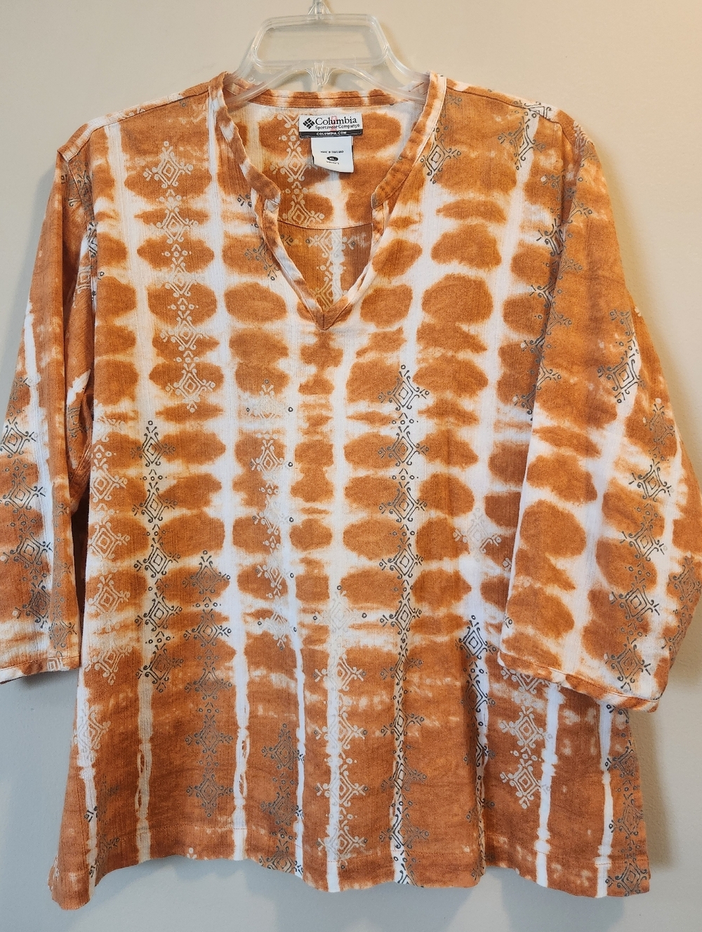 Columbia Orange and White Tie-Dye V-Notch Tunic 100% Cotton